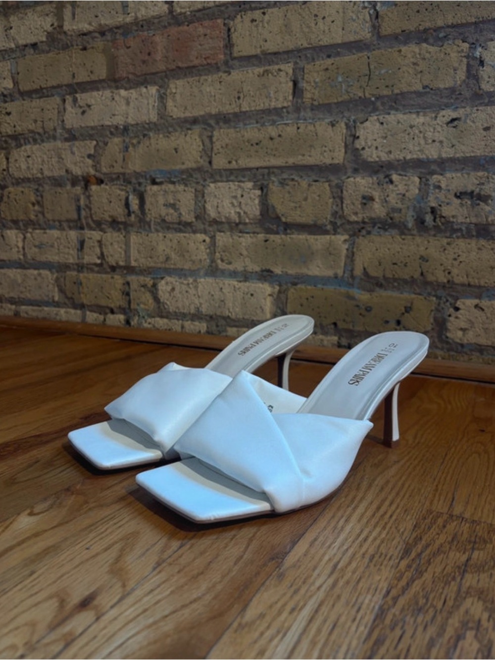 White Knotted Square-Toe Mule Heels